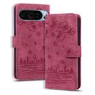 For Google Pixel 9 / 9 Pro Cartoon Sakura Cat Embossed Leather Phone Case(Red) - 1