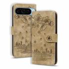 For Google Pixel 9 Pro XL Cartoon Sakura Cat Embossed Leather Phone Case(Brown) - 1