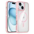 For iPhone 15 Breathable Skin Feel Transparent MagSafe Magnetic Phone Case(Pink) - 1