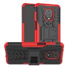 For Xiaomi Redmi Note 9S / 9 Pro / 9 Pro Max Tire Texture Shockproof TPU + PC Protective Case with Holder(Red) - 1