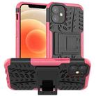 For iPhone 12 mini Tire Texture Shockproof TPU + PC Protective Case with Holder(Rose Red) - 1