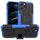 For iPhone 12 Pro Max Tire Texture Shockproof TPU + PC Protective Case with Holder(Blue) - 1