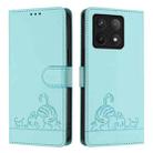 For Xiaomi 14T Pro Cat Rat Embossed Pattern RFID Leather Phone Case with Lanyard(Mint Green) - 2