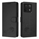 For Xiaomi 14T Pro Cat Rat Embossed Pattern RFID Leather Phone Case with Lanyard(Black) - 2