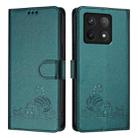 For Xiaomi 14T Pro Cat Rat Embossed Pattern RFID Leather Phone Case with Lanyard(Peacock Green) - 2