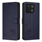 For Xiaomi 14T Pro Cat Rat Embossed Pattern RFID Leather Phone Case with Lanyard(Blue) - 2