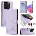 For Xiaomi 14T Pro Cat Rat Embossed Pattern RFID Leather Phone Case with Lanyard(Purple) - 1