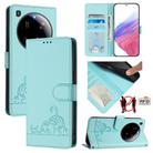 For Xiaomi 15 Ultra Cat Rat Embossed Pattern RFID Leather Phone Case with Lanyard(Mint Green) - 1