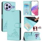 For Xiaomi Civi 5 Pro 5G Cat Rat Embossed Pattern RFID Leather Phone Case with Lanyard(Mint Green) - 1