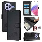 For Xiaomi Civi 5 Pro 5G Cat Rat Embossed Pattern RFID Leather Phone Case with Lanyard(Black) - 1