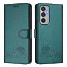 For Samsung Galaxy M35 Cat Rat Embossed RFID Leather Phone Case with Lanyard(Peacock Green) - 2