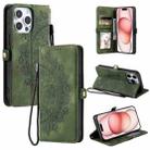 For iPhone 16 Pro Max Skin Feel Totem Embossed Leather Phone Case(Deep Green) - 1