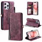 For iPhone 16 Pro Max Skin Feel Totem Embossed Leather Phone Case(Wine Red) - 1