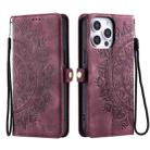 For iPhone 16 Pro Max Skin Feel Totem Embossed Leather Phone Case(Wine Red) - 3