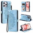 For iPhone 16 Pro Max Skin Feel Totem Embossed Leather Phone Case(Blue) - 1