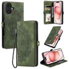 For iPhone 16 Plus Skin Feel Totem Embossed Leather Phone Case(Deep Green) - 1