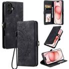 For iPhone 16 Plus Skin Feel Totem Embossed Leather Phone Case(Black) - 1