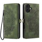 For iPhone 16 Skin Feel Totem Embossed Leather Phone Case(Deep Green) - 3