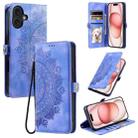 For iPhone 16 Skin Feel Totem Embossed Leather Phone Case(Purple) - 1