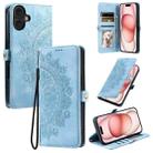 For iPhone 16 Skin Feel Totem Embossed Leather Phone Case(Blue) - 1