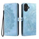 For iPhone 16 Skin Feel Totem Embossed Leather Phone Case(Blue) - 3