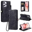 For iPhone 15 Pro Max Skin Feel Totem Embossed Leather Phone Case(Black) - 1