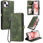 For iPhone 15 Plus Skin Feel Totem Embossed Leather Phone Case(Deep Green) - 1