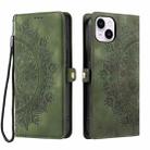 For iPhone 15 Plus Skin Feel Totem Embossed Leather Phone Case(Deep Green) - 3