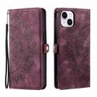 For iPhone 15 Plus Skin Feel Totem Embossed Leather Phone Case(Wine Red) - 3