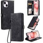 For iPhone 15 Skin Feel Totem Embossed Leather Phone Case(Black) - 1