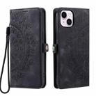 For iPhone 15 Skin Feel Totem Embossed Leather Phone Case(Black) - 3