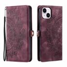 For iPhone 14 Plus Skin Feel Totem Embossed Leather Phone Case(Wine Red) - 3