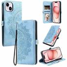 For iPhone 14 Plus Skin Feel Totem Embossed Leather Phone Case(Blue) - 1