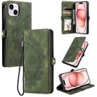 For iPhone 14 Skin Feel Totem Embossed Leather Phone Case(Deep Green) - 1