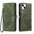 For iPhone 14 Skin Feel Totem Embossed Leather Phone Case(Deep Green) - 3