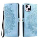 For iPhone 14 Skin Feel Totem Embossed Leather Phone Case(Blue) - 3