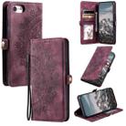 For iPhone 7 / 8 / SE 2022 Skin Feel Totem Embossed Leather Phone Case(Wine Red) - 1