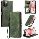 For iPhone 12 / 12 Pro Skin Feel Totem Embossed Leather Phone Case(Deep Green) - 1