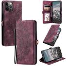 For iPhone 12 / 12 Pro Skin Feel Totem Embossed Leather Phone Case(Wine Red) - 1