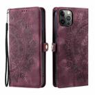 For iPhone 12 / 12 Pro Skin Feel Totem Embossed Leather Phone Case(Wine Red) - 3