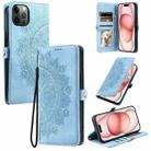 For iPhone 12 / 12 Pro Skin Feel Totem Embossed Leather Phone Case(Blue) - 1