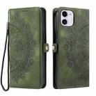 For iPhone 12 mini Skin Feel Totem Embossed Leather Phone Case(Deep Green) - 3