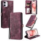 For iPhone 12 mini Skin Feel Totem Embossed Leather Phone Case(Wine Red) - 1