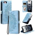 For iPhone 16e Skin Feel Totem Embossed Leather Phone Case(Blue) - 1