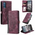 For Samsung Galaxy S20 FE Skin Feel Totem Embossed Leather Phone Case(Wine Red) - 1