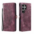 For Samsung Galaxy S22 Ultra 5G Skin Feel Totem Embossed Leather Phone Case(Wine Red) - 2