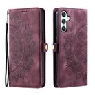 For Samsung Galaxy S25 5G Skin Feel Totem Embossed Leather Phone Case(Wine Red) - 2
