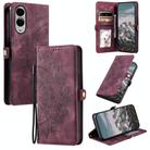 For Samsung Galaxy S25 Edge 5G Skin Feel Totem Embossed Leather Phone Case(Wine Red) - 1