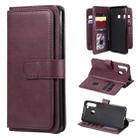 For Samsung Galaxy A21 Multifunctional Magnetic Copper Buckle Horizontal Flip Solid Color Leather Case with 10 Card Slots & Wallet & Holder & Photo Frame(Wine Red) - 1