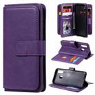 For Samsung Galaxy A40 Multifunctional Magnetic Copper Buckle Horizontal Flip Solid Color Leather Case with 10 Card Slots & Wallet & Holder & Photo Frame(Purple) - 1
